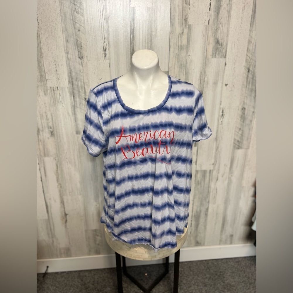 Lane Bryant American Beauty Graphic Tee Womens 18/20 Blue White Striped Tie Dye